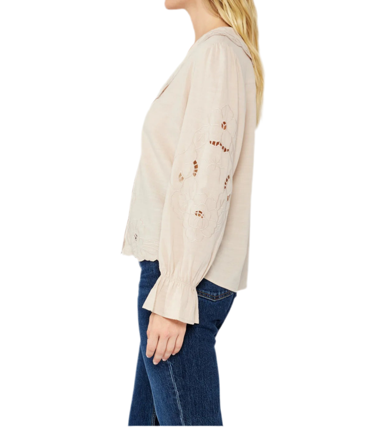 Lucy Long Sleeve Embroidered Floral Cutout Top