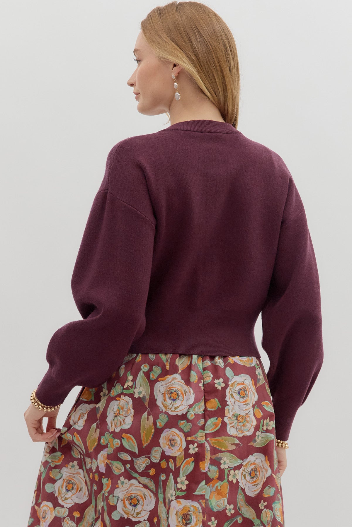 Lottie Long Sleeve Cardigan with Rose Buttons