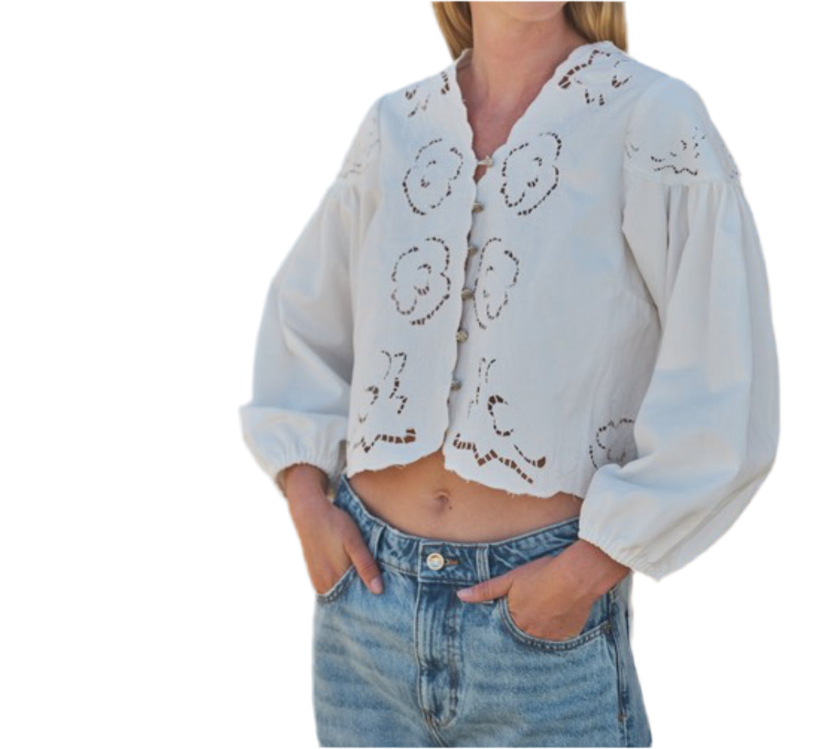 Jenna Off White Embroidery Volume Sleeve Top