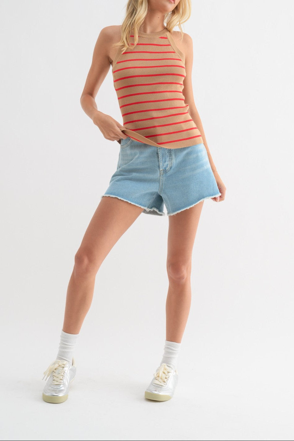 Striped High Neck Sweater Tank