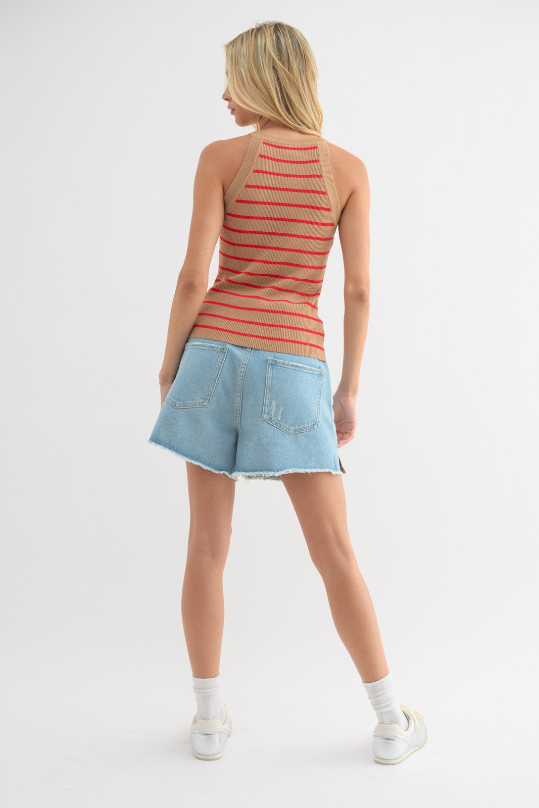 Striped High Neck Sweater Tank