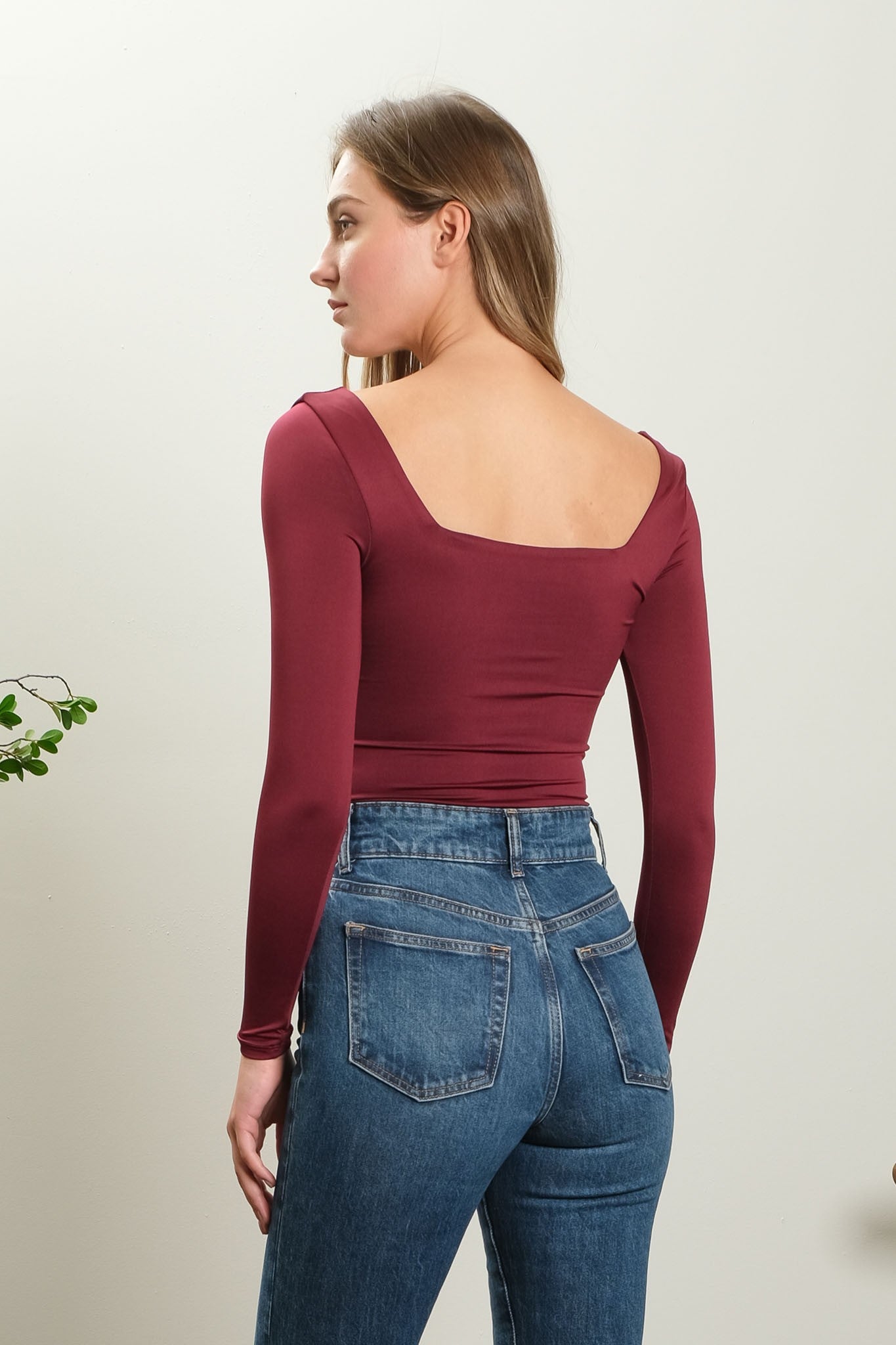 Charlotte Reversible Square Neck Long Sleeve Knit Top