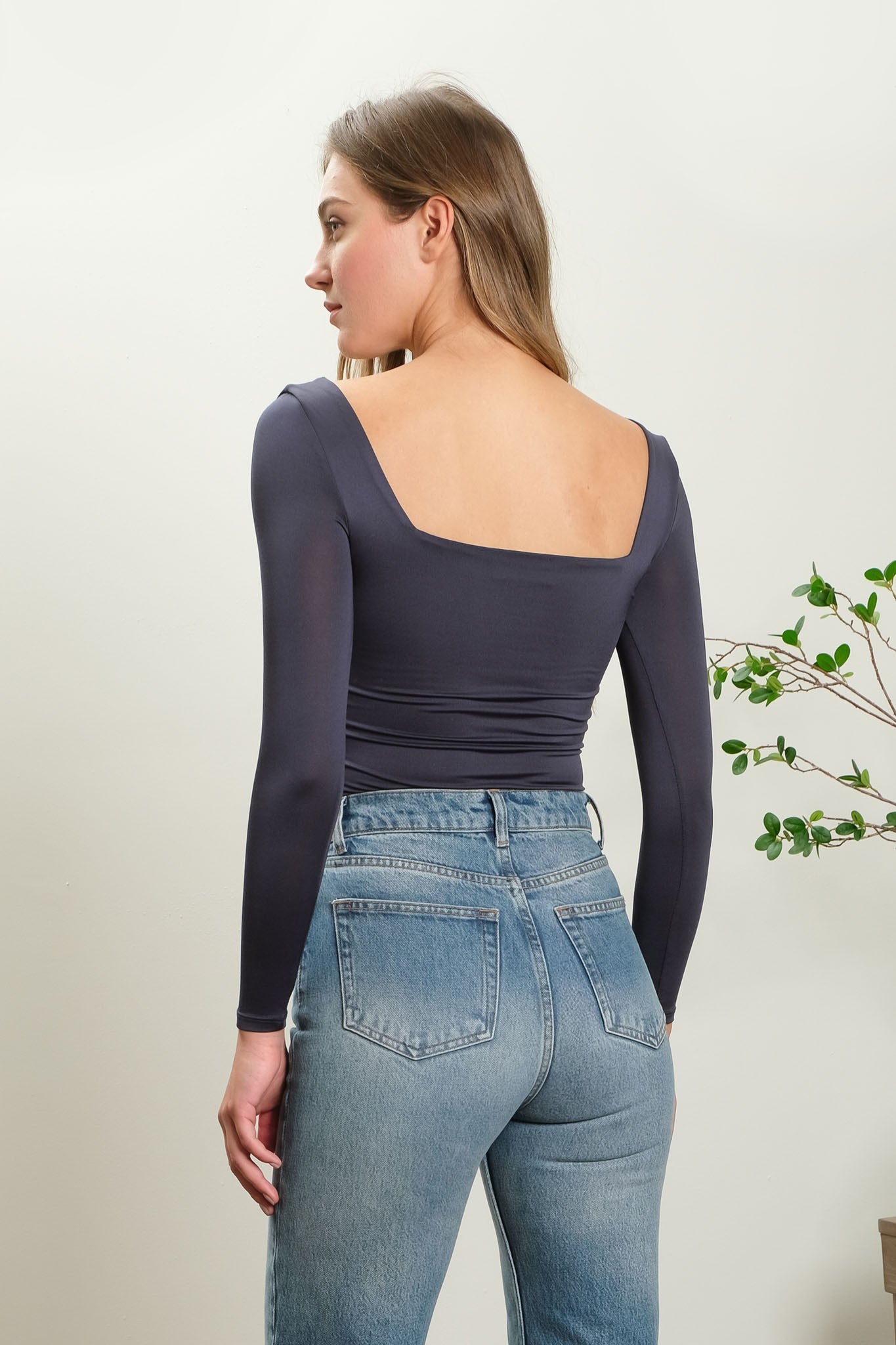 Charlotte Reversible Square Neck Long Sleeve Knit Top