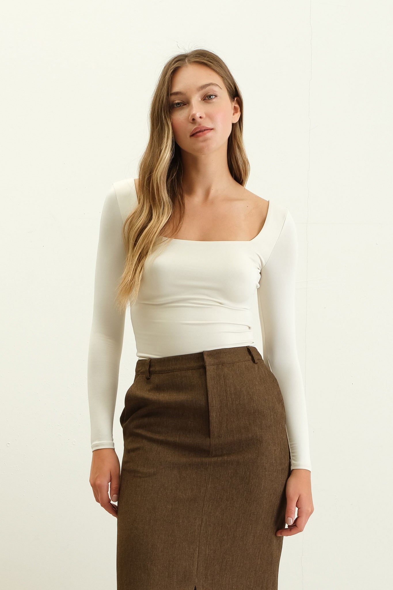 Charlotte Reversible Square Neck Long Sleeve Knit Top