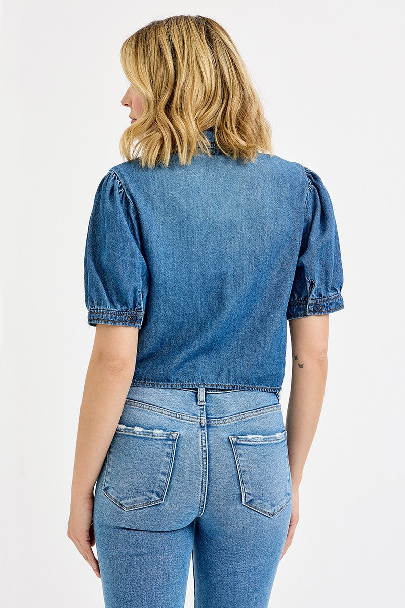 Gina Short Puff Sleeve Crop Denim Top