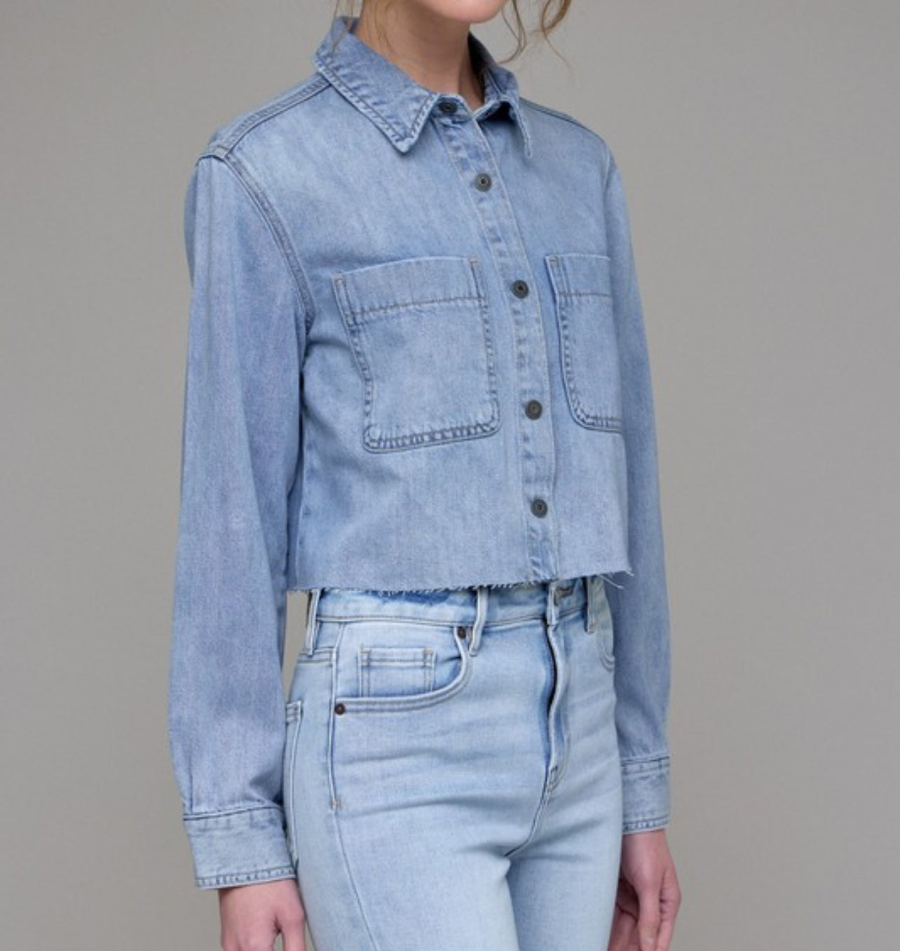 Sage Vintage Wash Cropped Denim Shirt