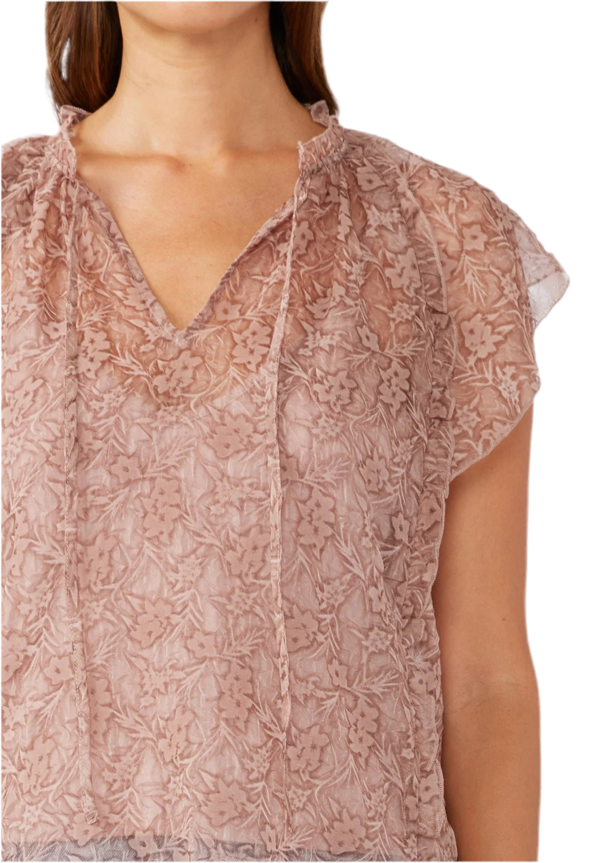 Romy Short Sleeve Ruffle Top With Spaghetti Neck Tie