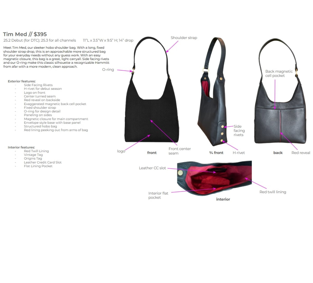 Hammitt Tim med Black/Brushed Gold Hobo Bag