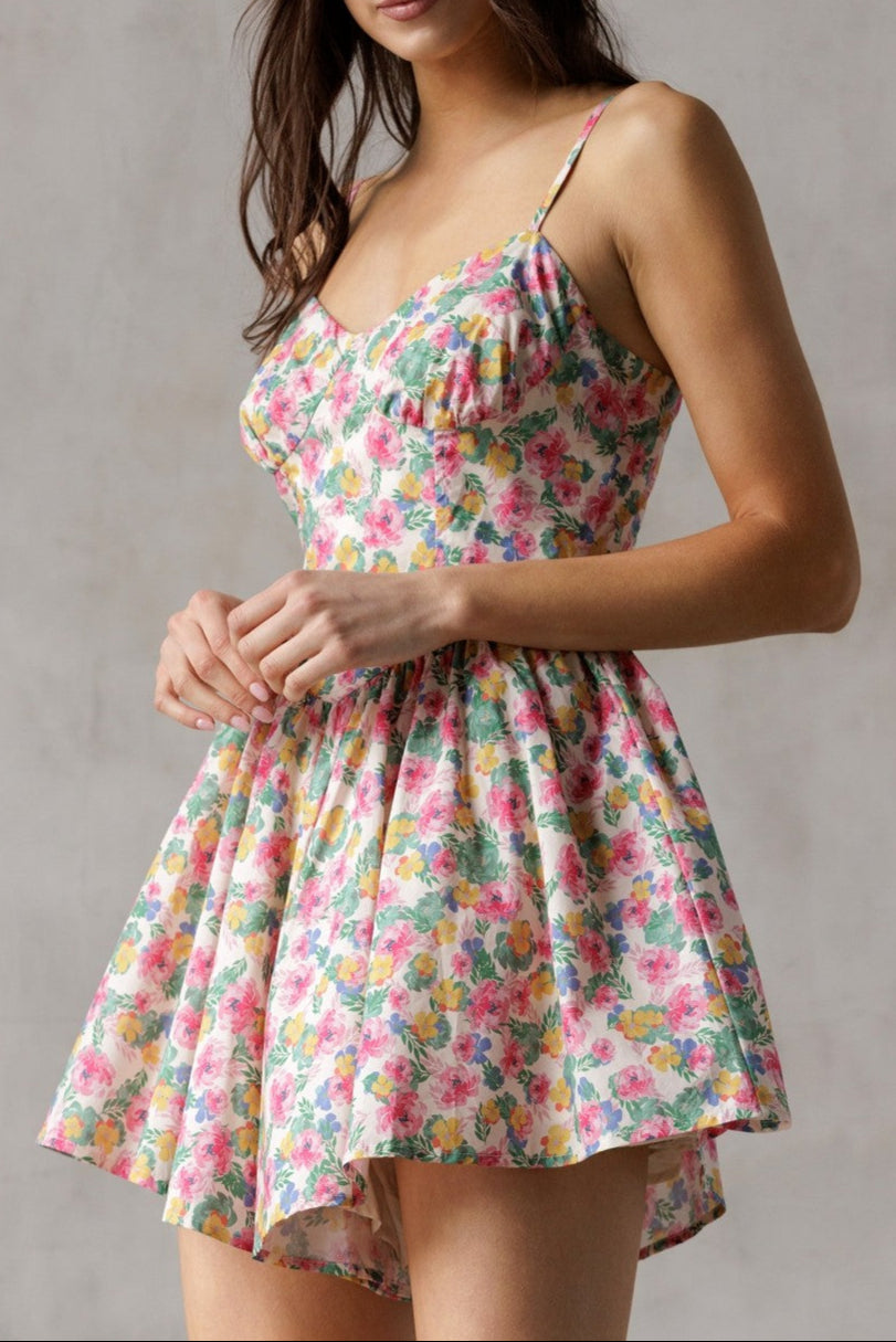 Sweetheart pink multi floral mini romper