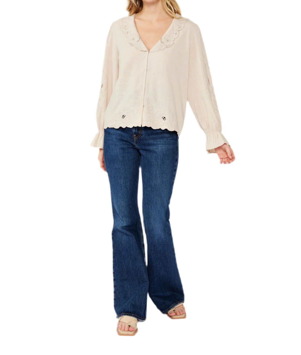 Lucy Long Sleeve Embroidered Floral Cutout Top
