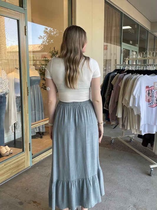 Solid Tiered Midi Skirt by Calista