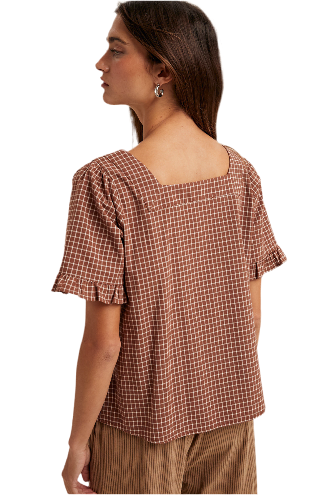 Betty Short Sleeve Plaid Button up Top