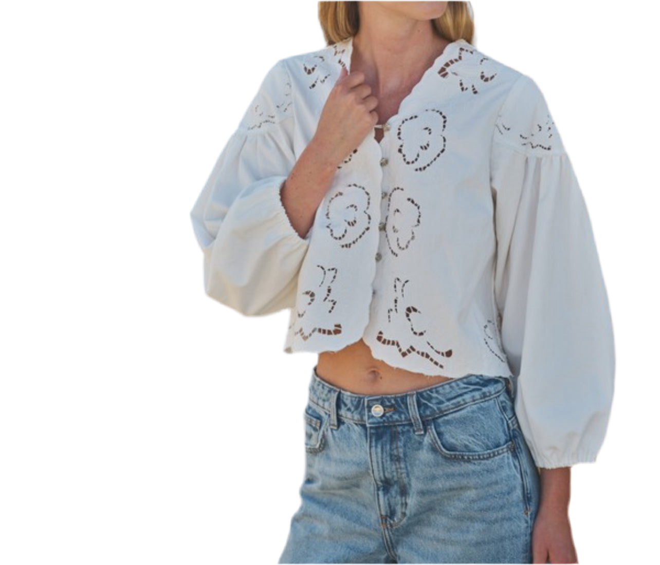 Jenna Off White Embroidery Volume Sleeve Top