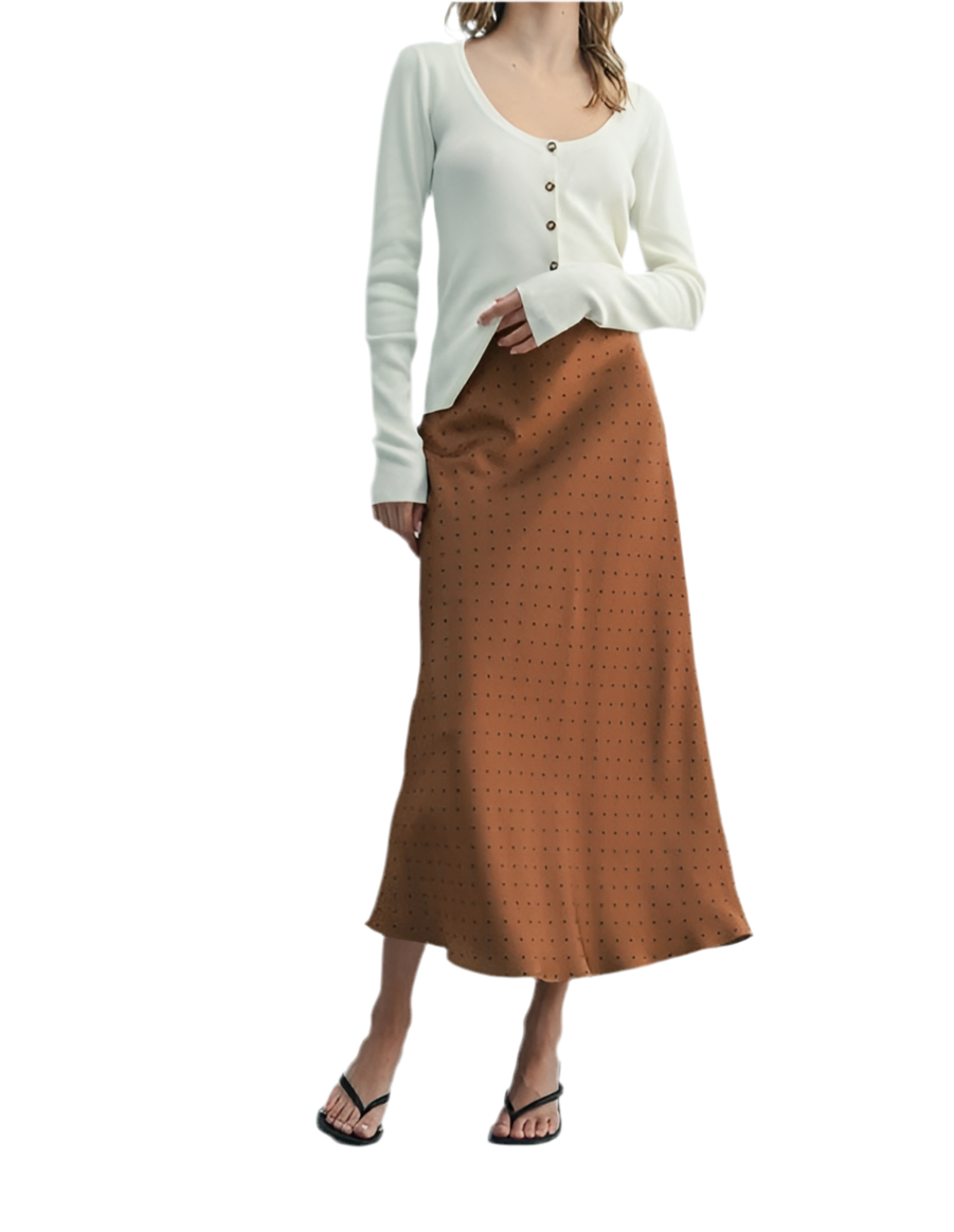 Fran Polka Dot Satin Midi Skirt