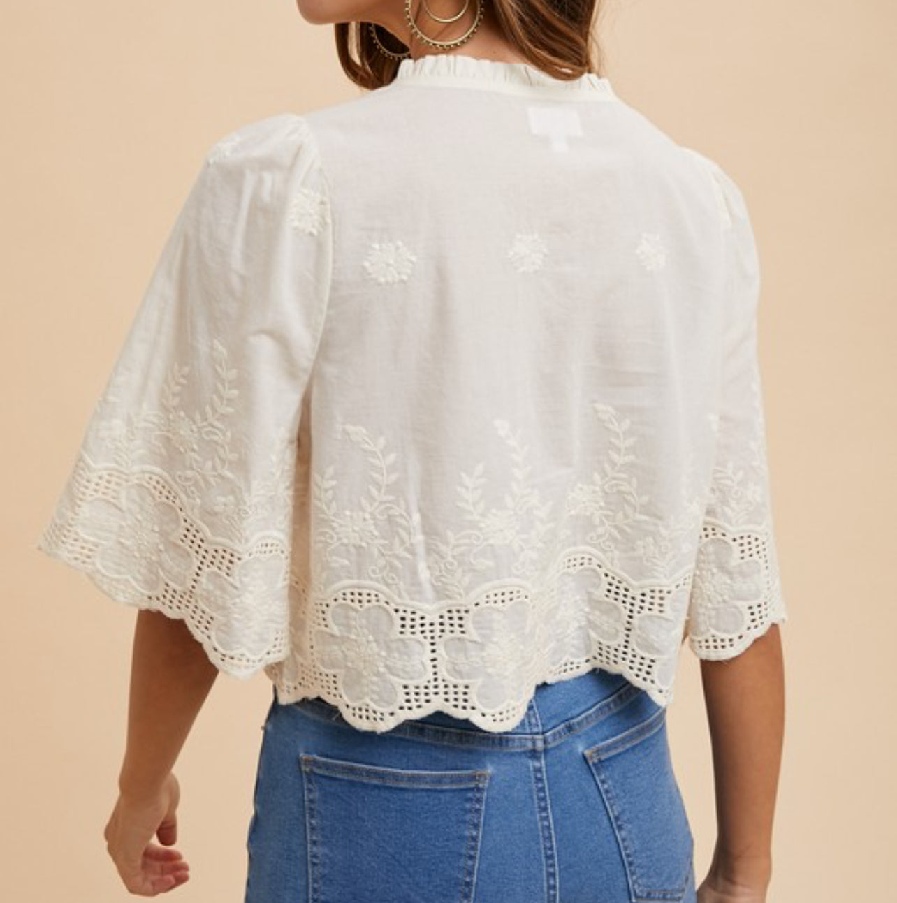 Emma Floral Embroidery Tie Front Top
