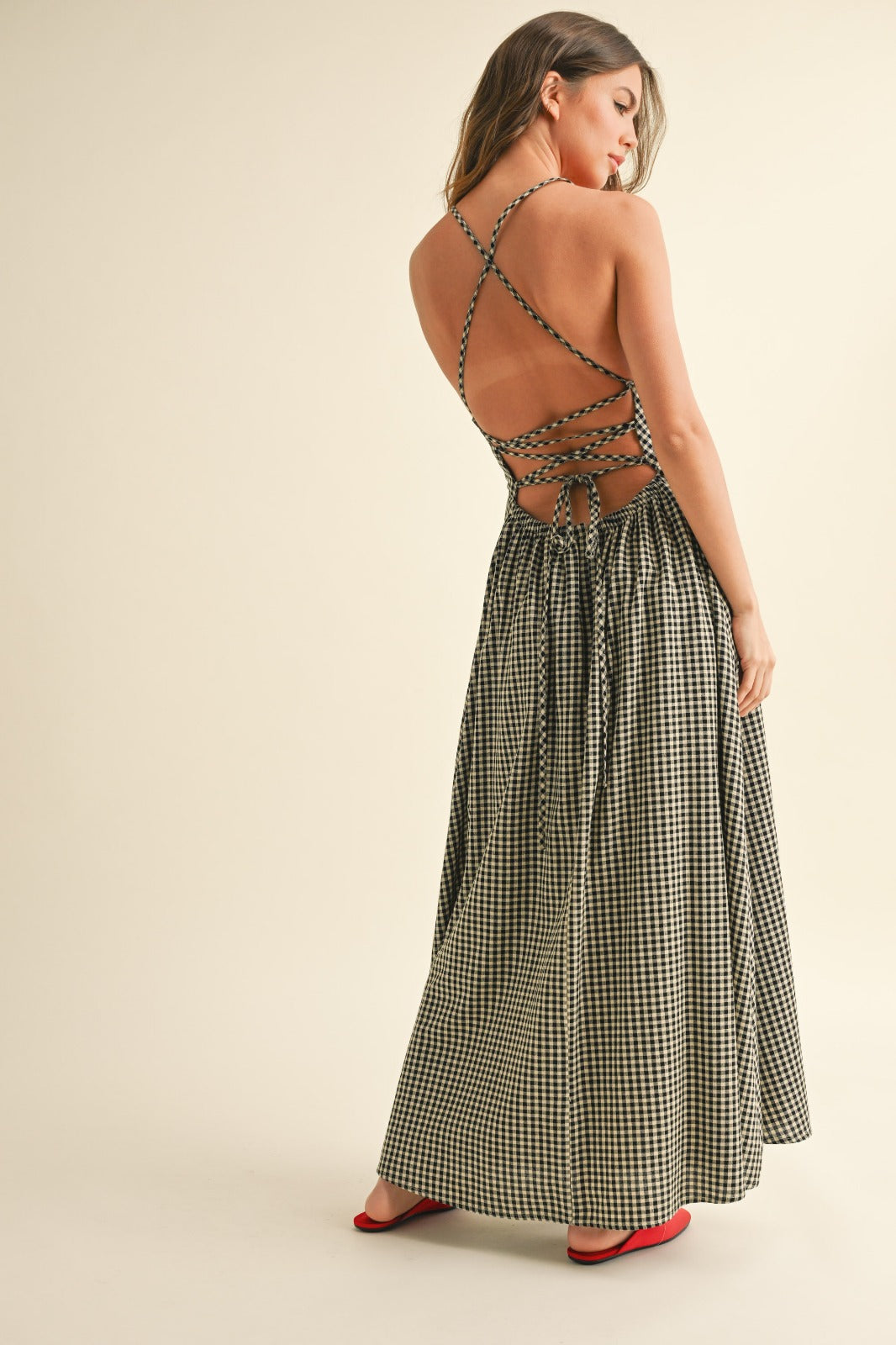Nikki Gingham Pattern Maxi Dress