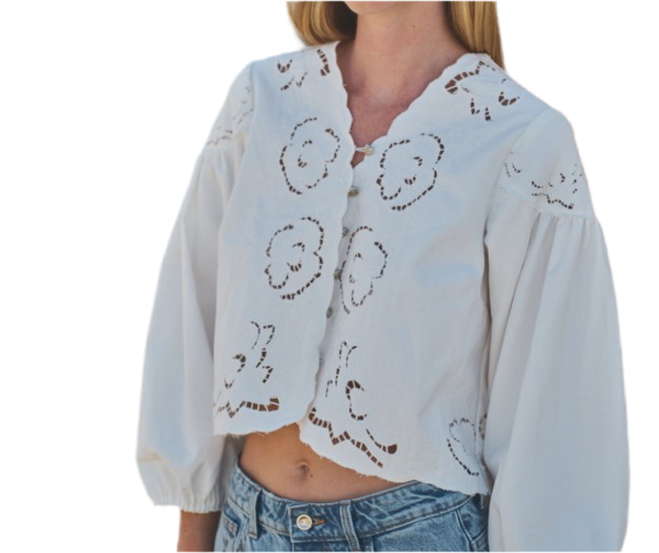 Jenna Off White Embroidery Volume Sleeve Top