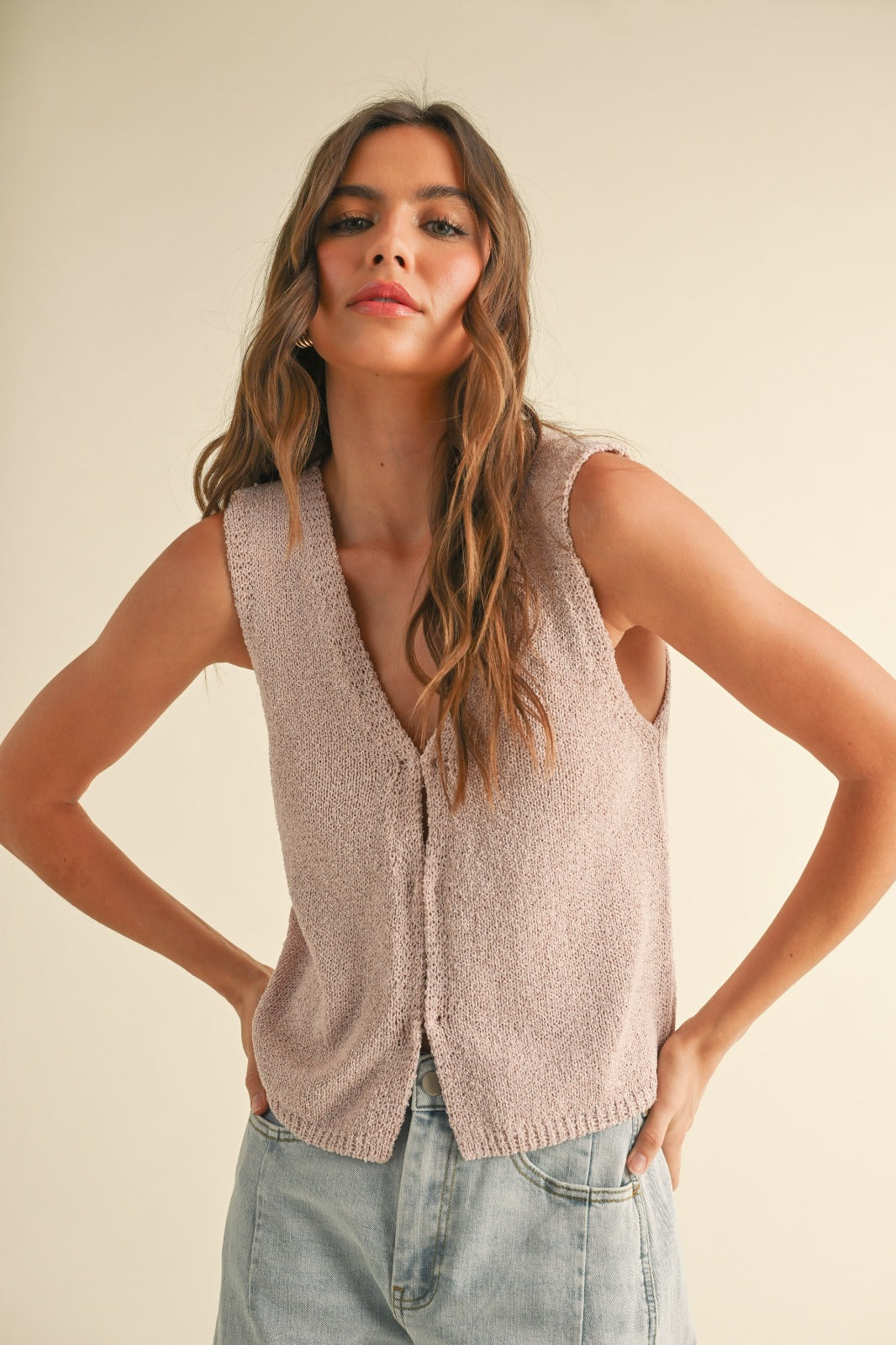 Paige Hook & Eye Closer Vest Cardigan Top