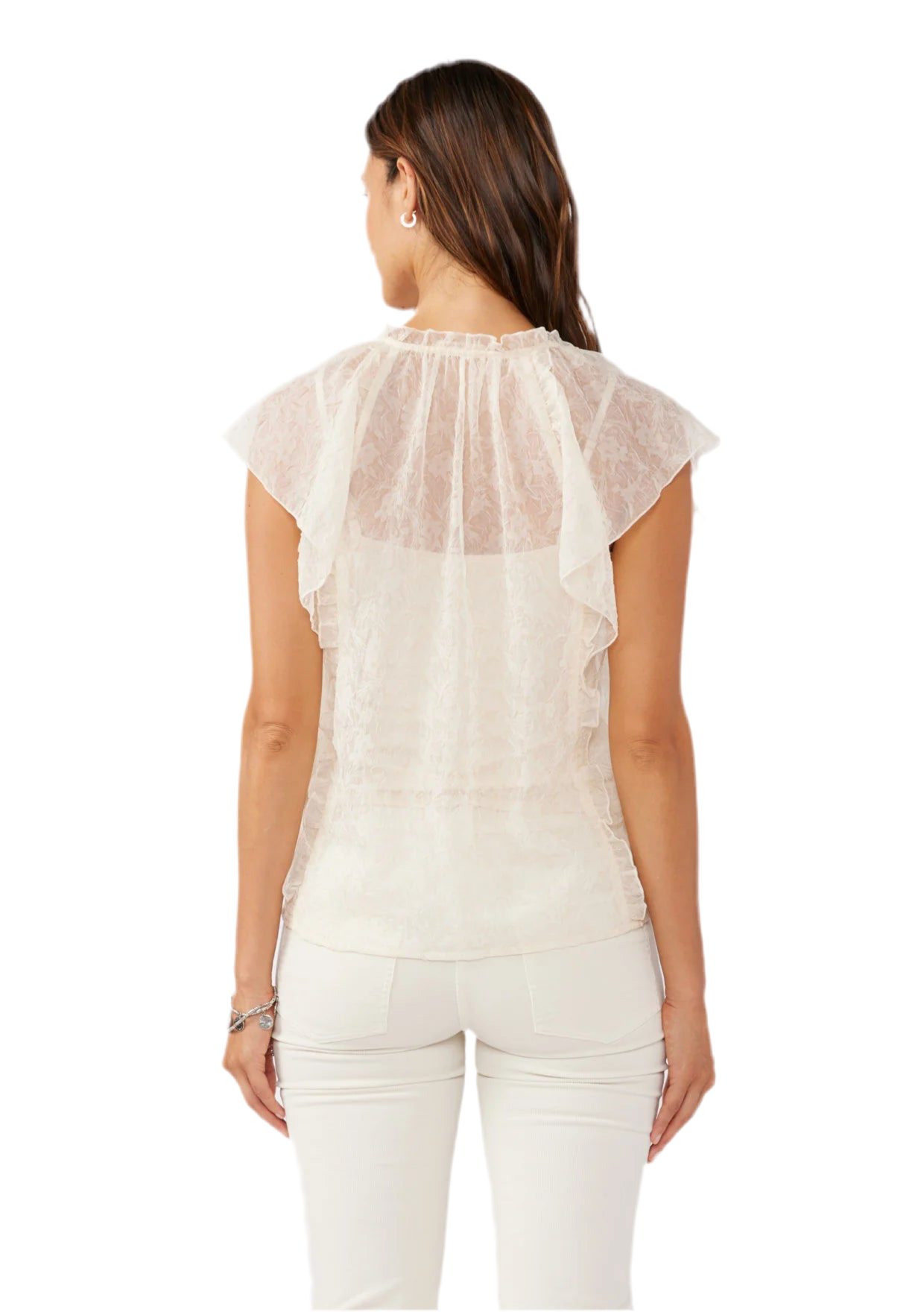 Romy Short Sleeve Ruffle Top With Spaghetti Neck Tie