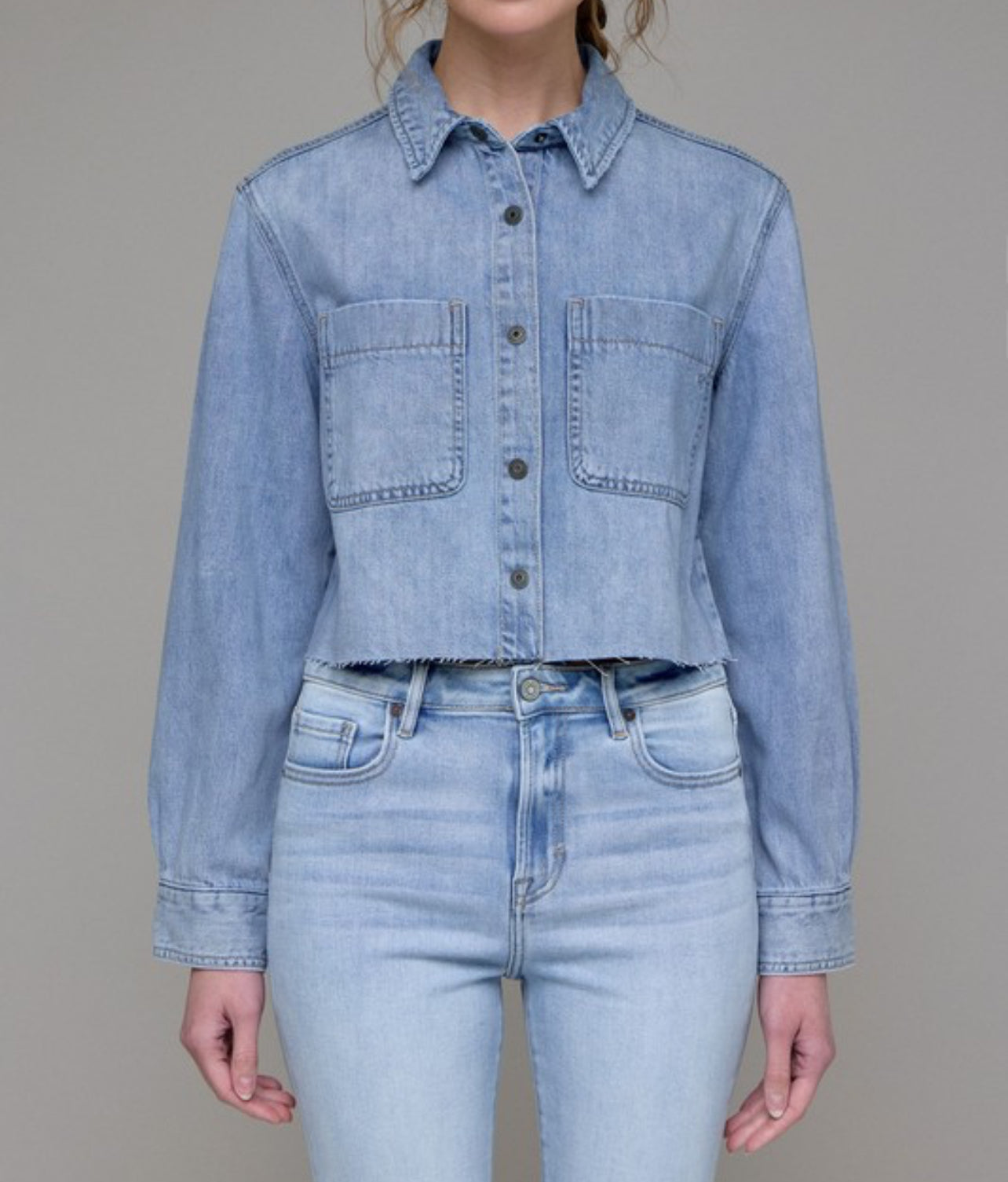 Sage Vintage Wash Cropped Denim Shirt