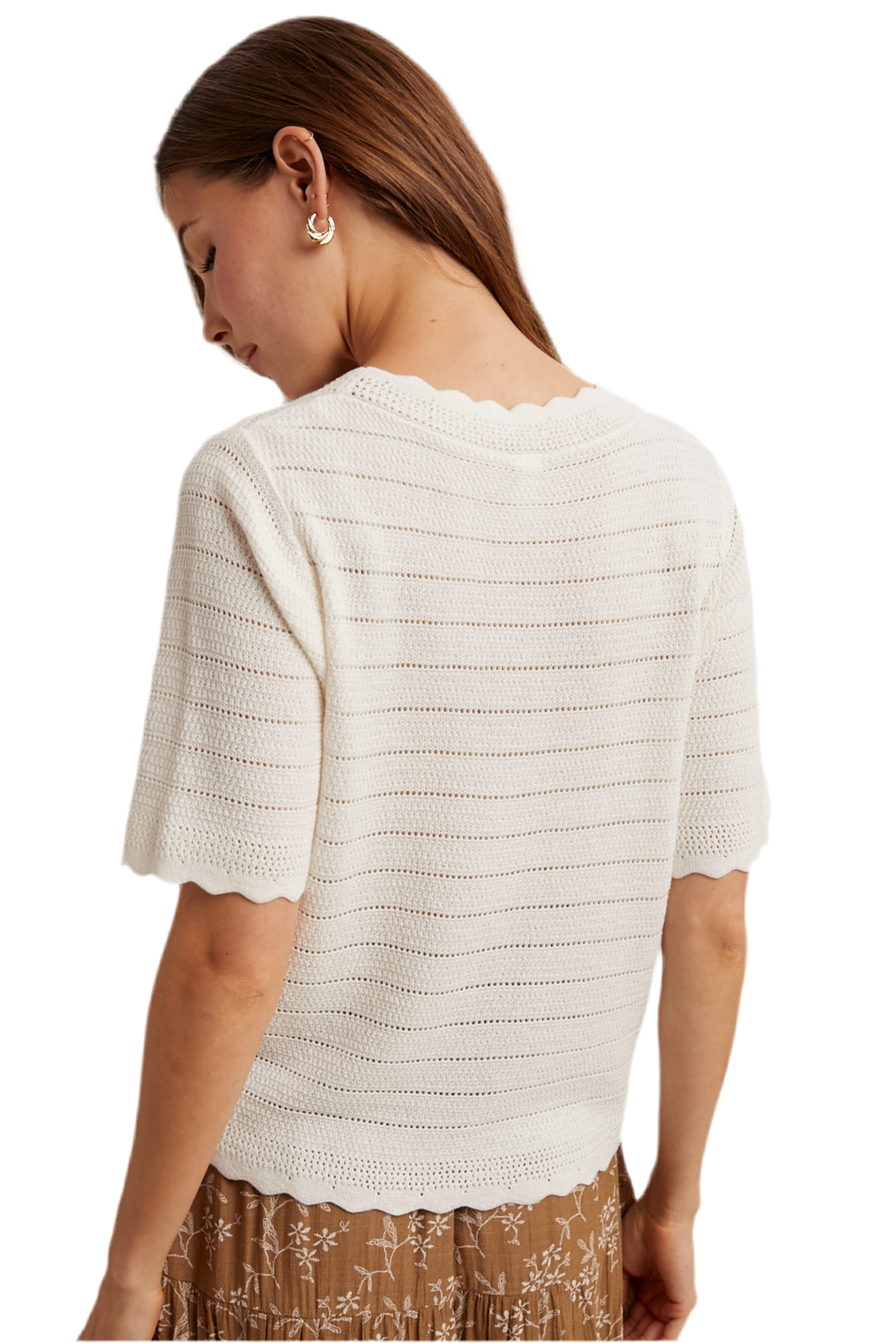 Dawn Scalloped Button-up Sweater Top