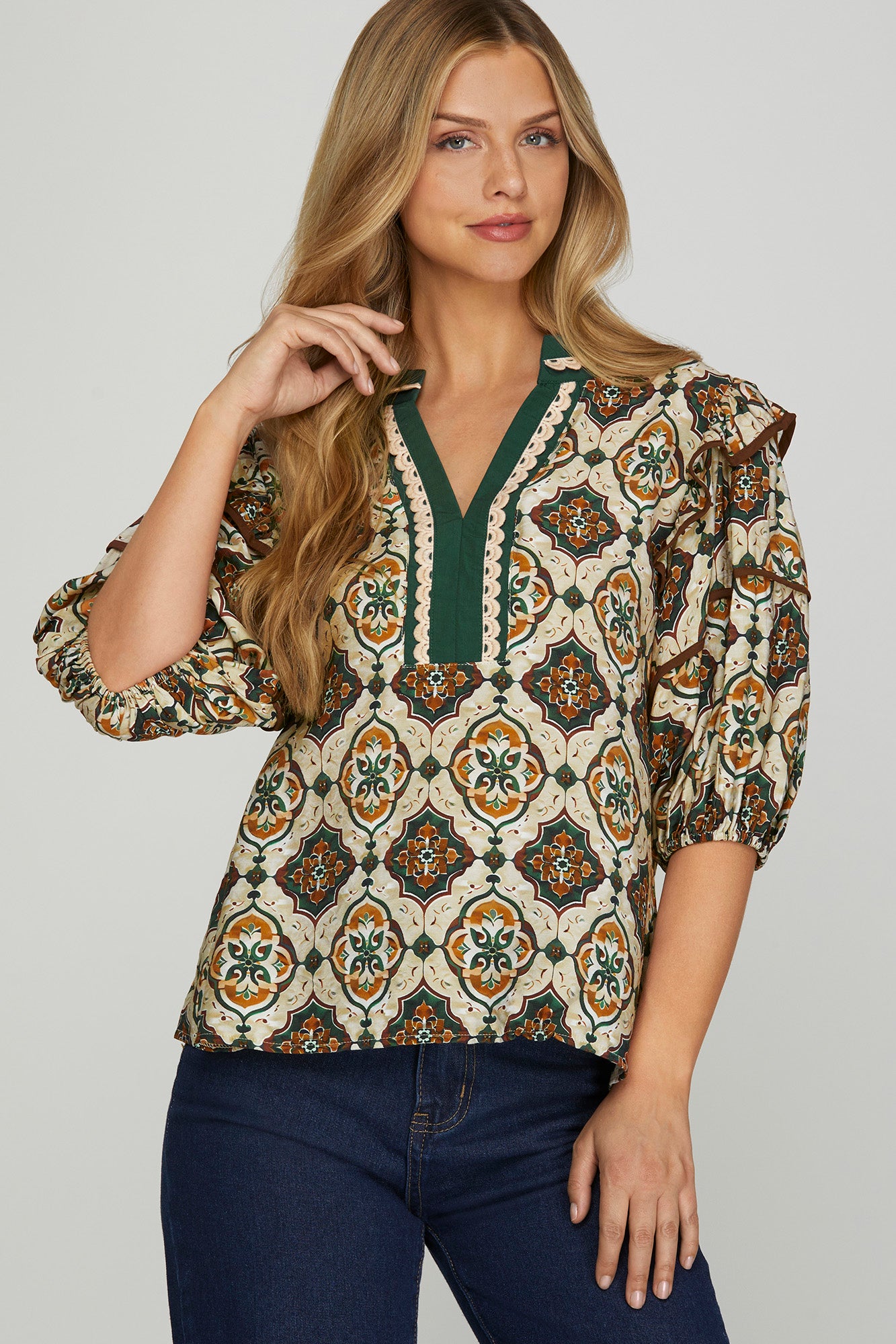 Cher Ruffle Shoulder Short Sleeve Top
