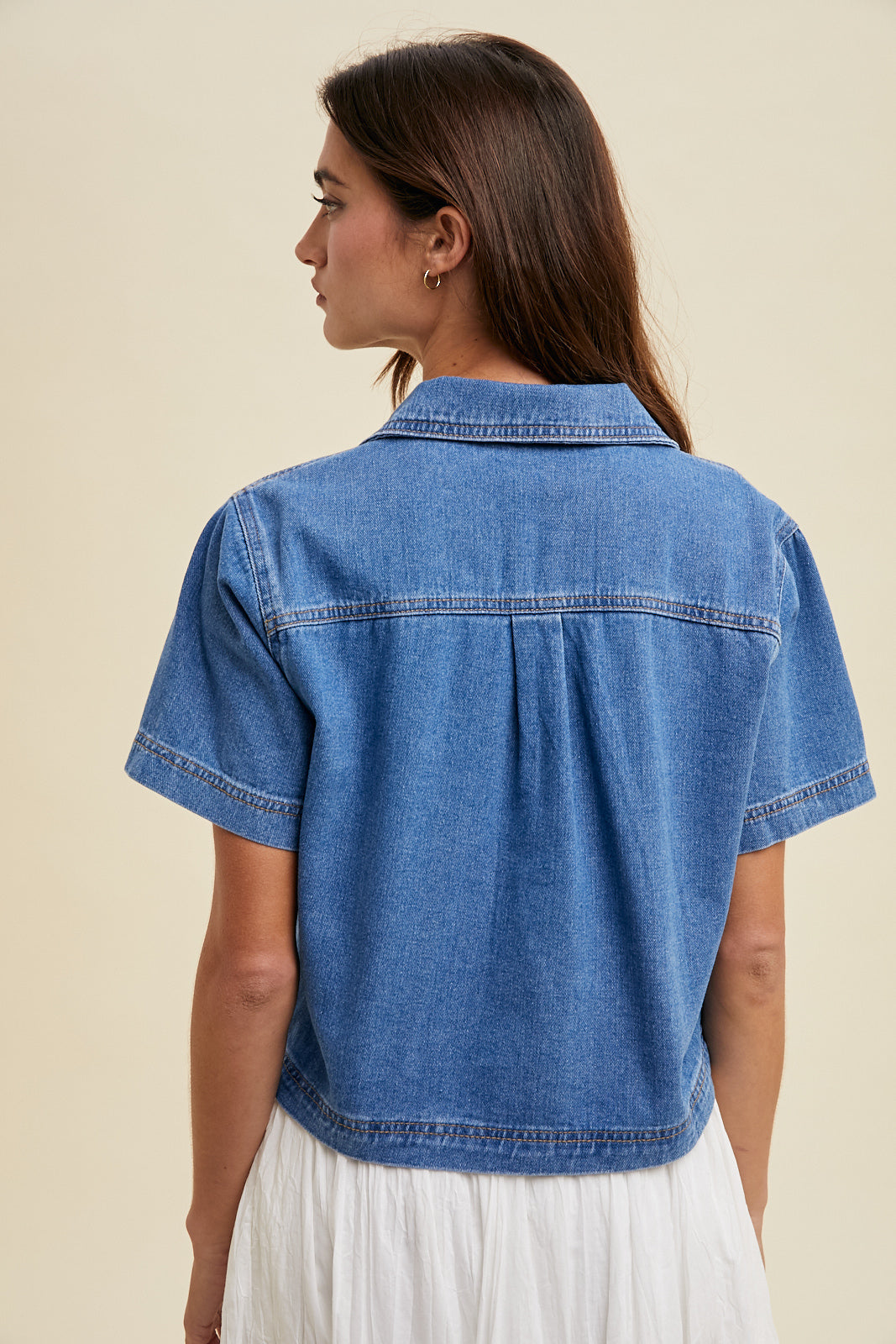 Sandy Collared Denim Top With Pockets