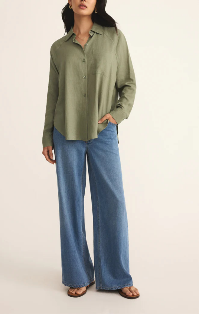 The Perfect Linen Long Sleeve Top in avocado by Z Supply