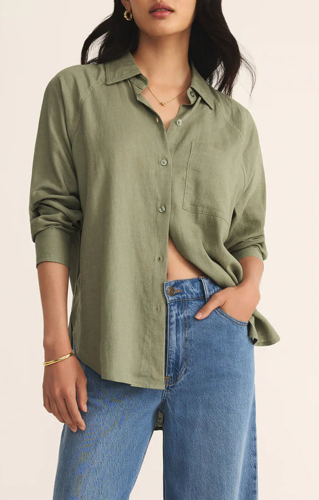 The Perfect Linen Long Sleeve Top in avocado by Z Supply