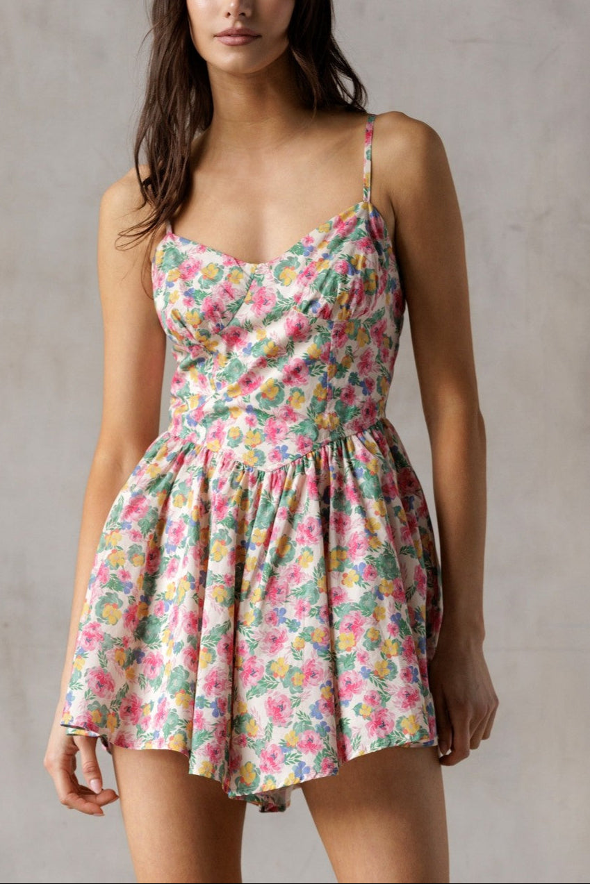 Sweetheart pink multi floral mini romper