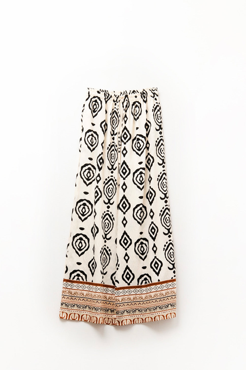 Cream wide leg boho print pants