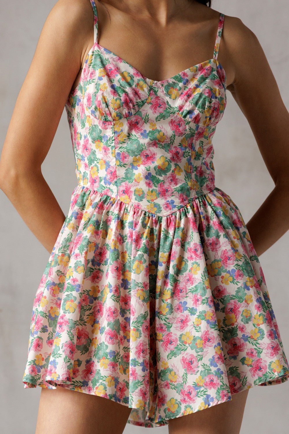 Sweetheart pink multi floral mini romper