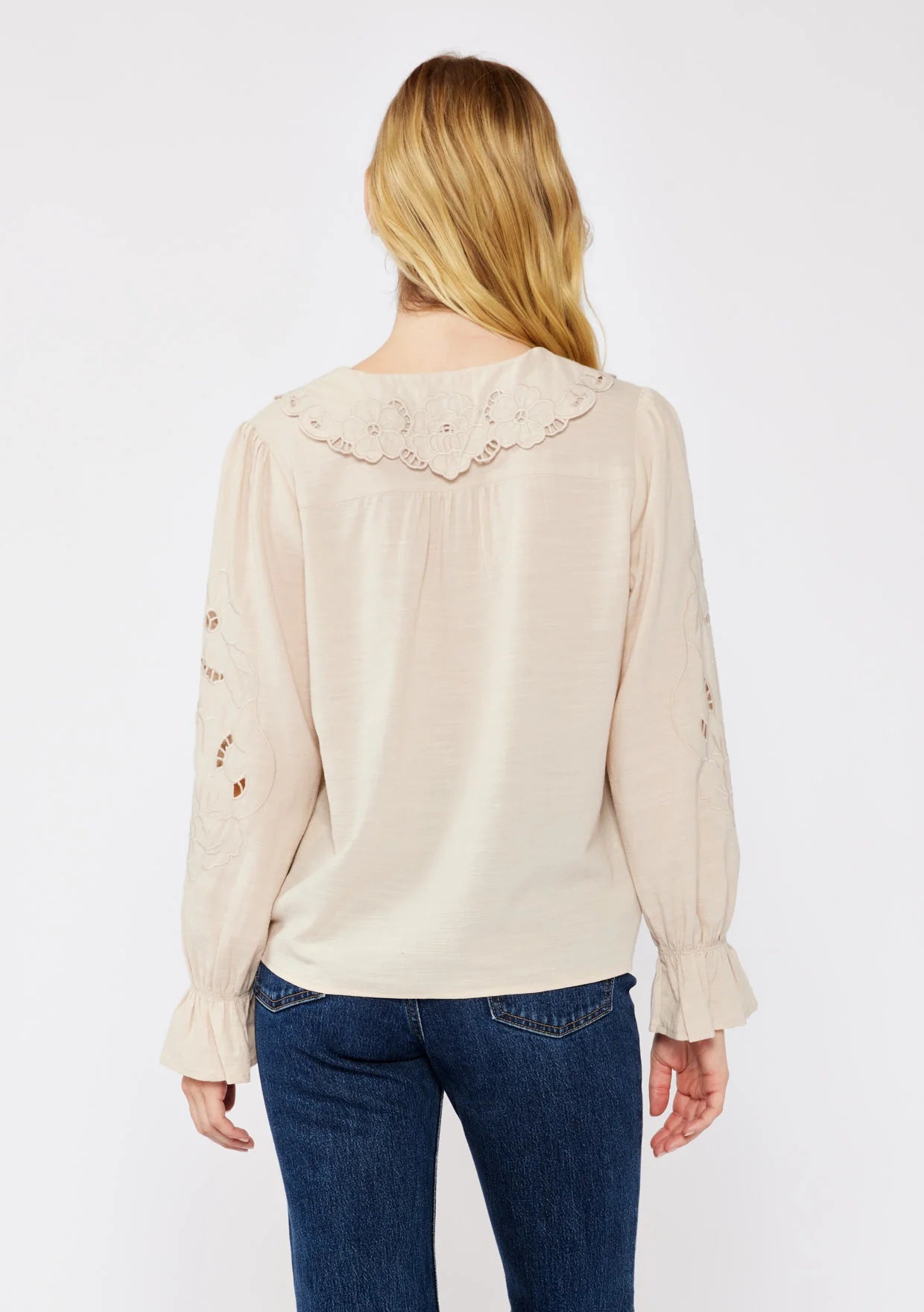 Lucy Long Sleeve Embroidered Floral Cutout Top