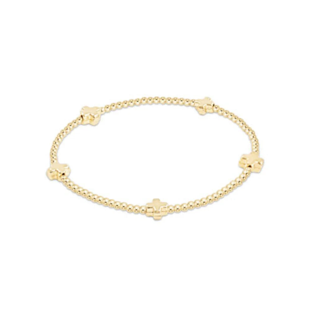 Signature Cross Pearl Pattern 4mm Bead Bracelet - Gold