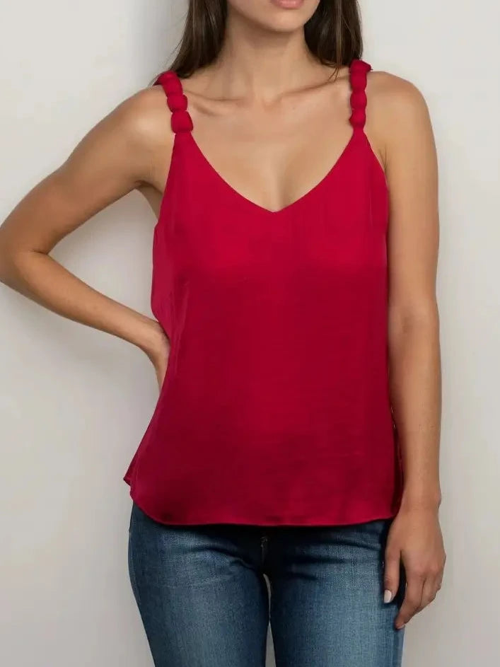 The Brielle Classic V-Neck Tank Top with Strap Accent