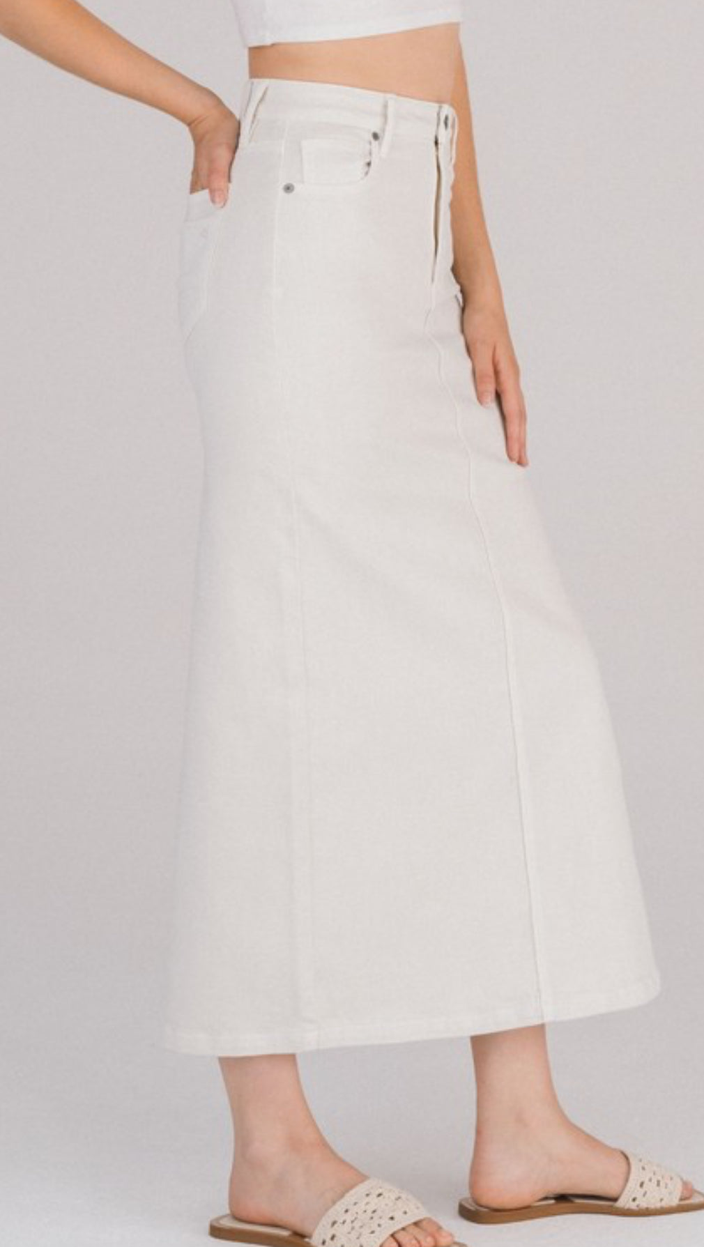 White Side Slit Midi Skirt By Hidden Denim