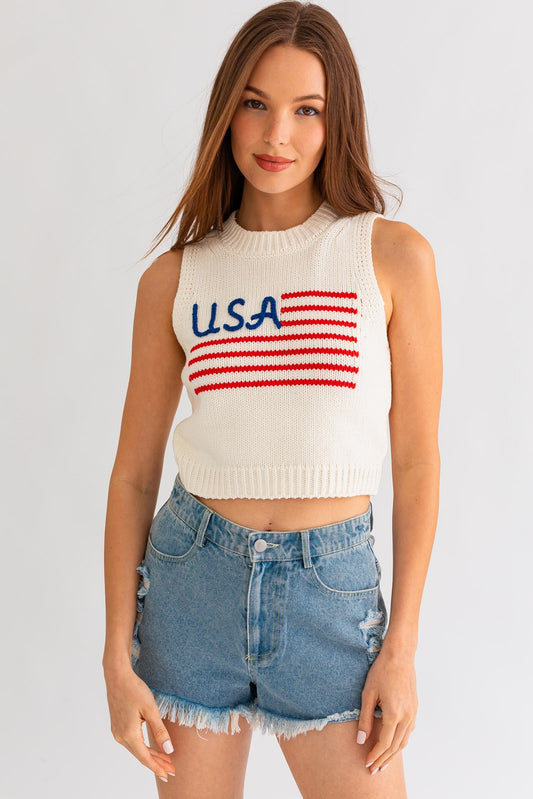 USA Flag Sweater Tank Top