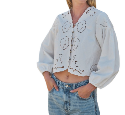 Jenna Off White Embroidery Volume Sleeve Top