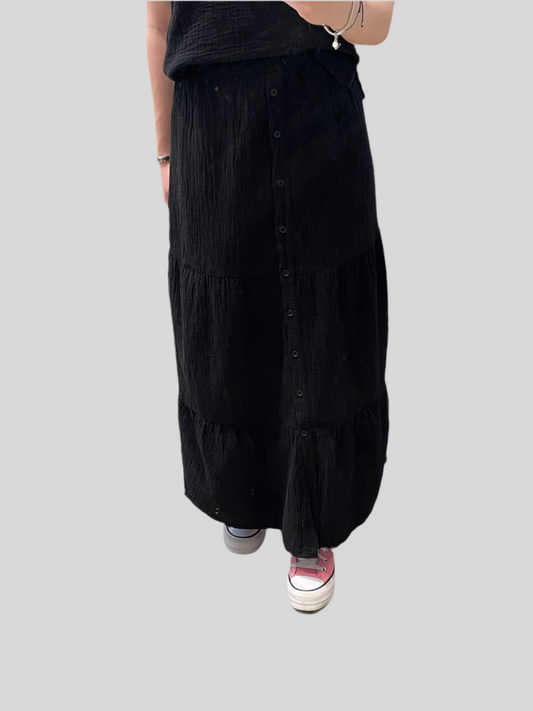 Bobi Beach Gauze Tiered Button Maxi Skirt