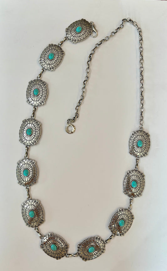 Oval Turquoise Disc Concho Chain Belt