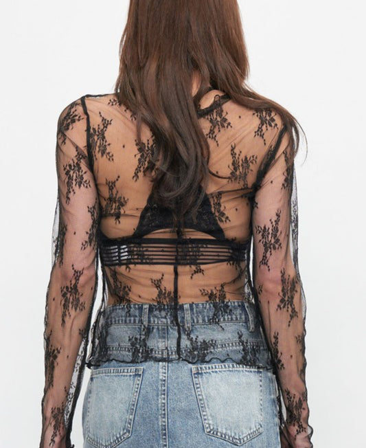 FLORAL EMBROIDERY MESH TOP
