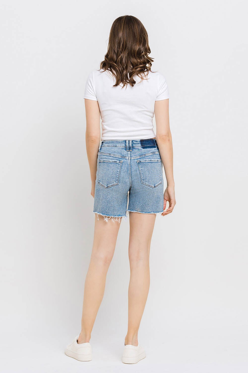 Tara High Rise Midi Shorts in Done Deal by Vervet