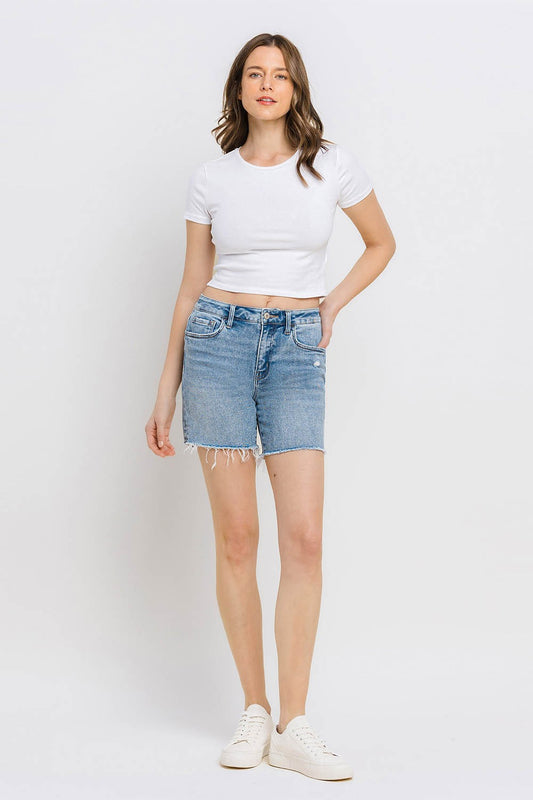 Tara High Rise Midi Shorts in Done Deal by Vervet