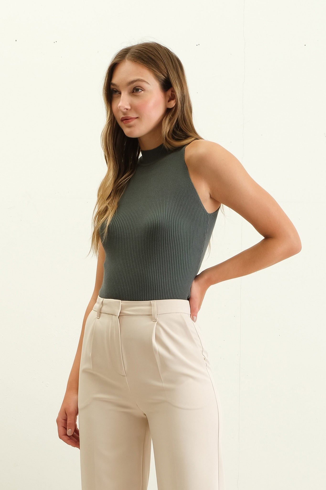 Remi Sleeveless Mock Neck Knit Top