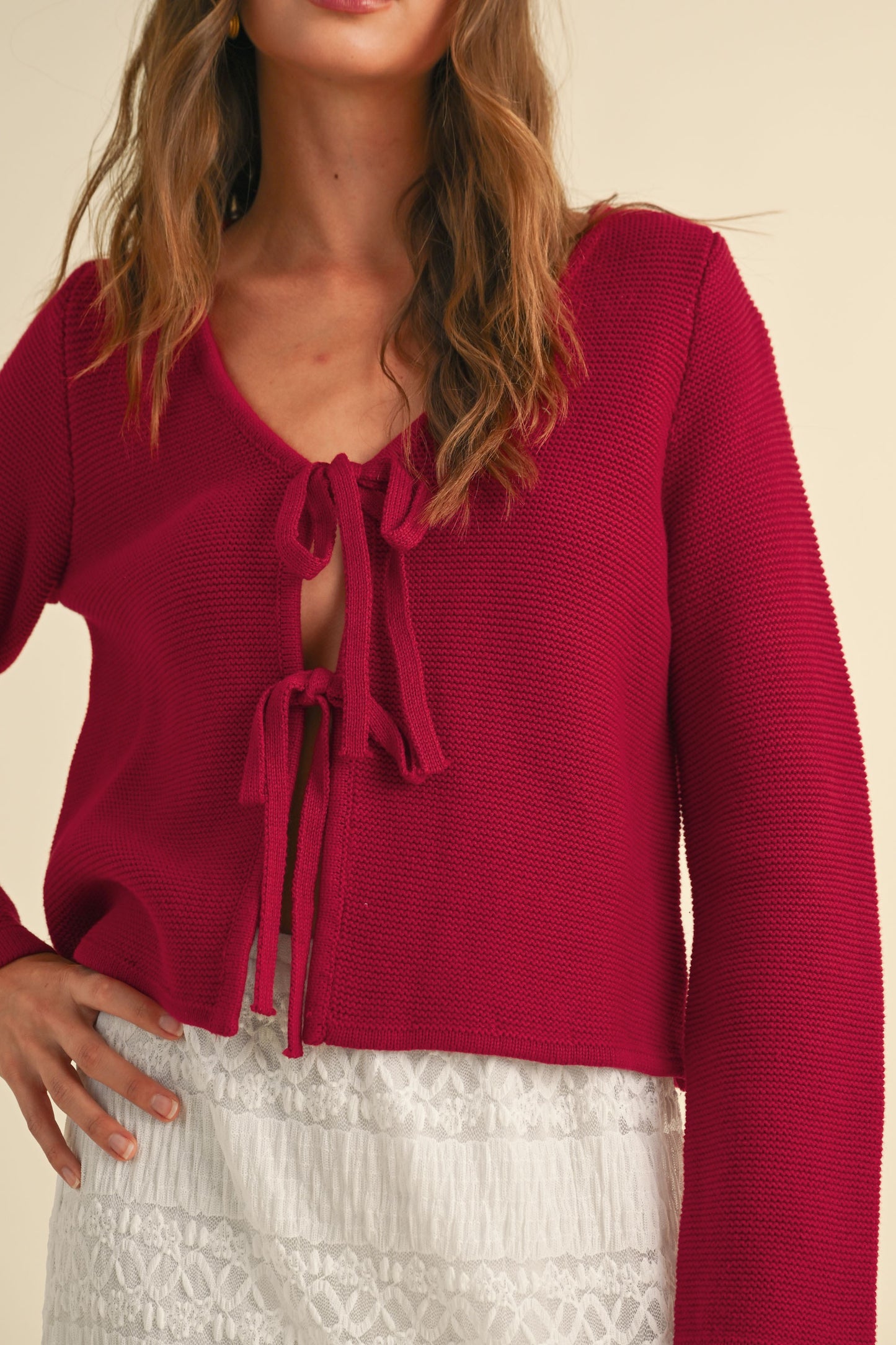 Tie Front Long Sleeve Knitted Cardigan