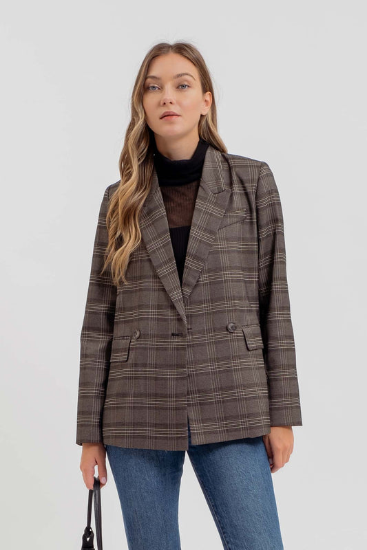 Penelope Plaid Collared Long Sleeve Blazer