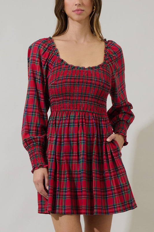 Jace Plaid Kourt Smocked Mini Dress