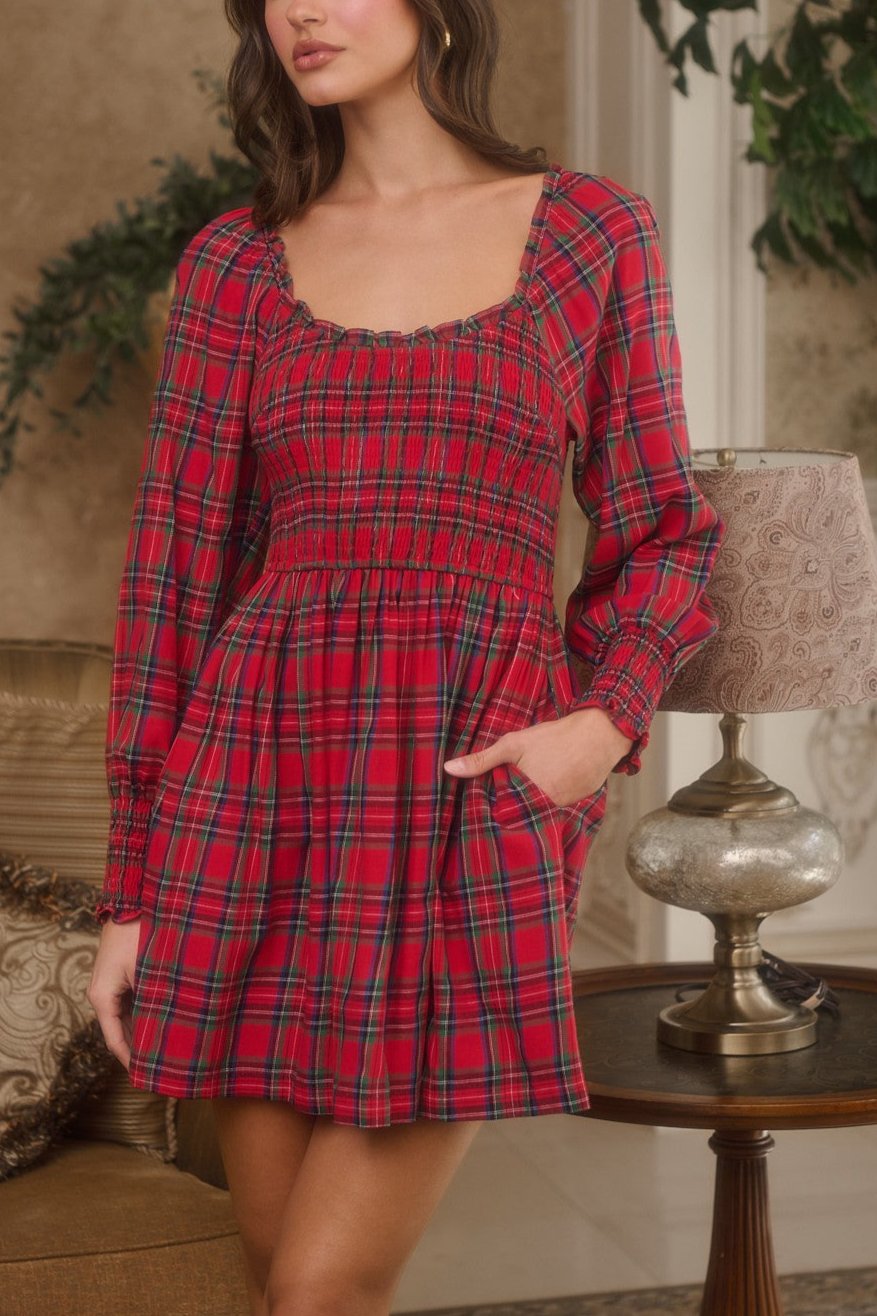 Jace Plaid Kourt Smocked Mini Dress