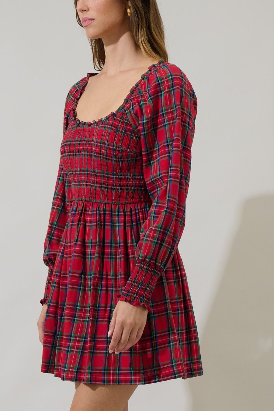 Jace Plaid Kourt Smocked Mini Dress