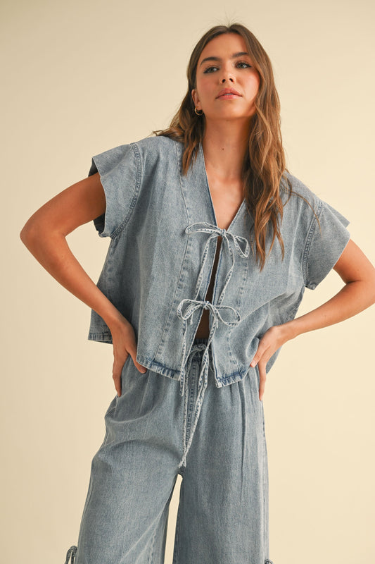 Layla Denim Tied Front Blouse